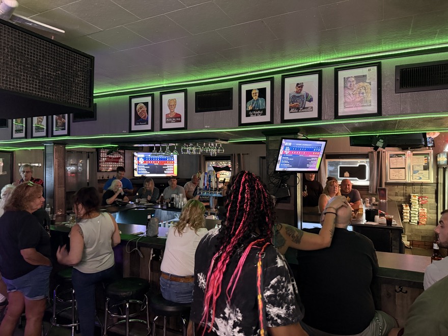 The bar at Dorko's Cafe at dusk